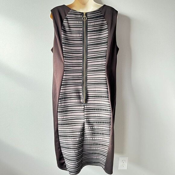 R&M Richards Woman Brown Sleeveless Back Zip Sheath Dress Size 16 - Picture 3 of 7